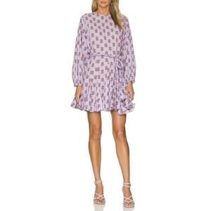 Rhode Ella Purple Floral Cotton Braided Belt Mini Dress Size XS